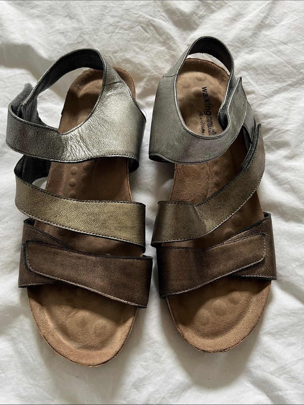 Walking cradles genuine leather gold silver bronze shiny walking sandals